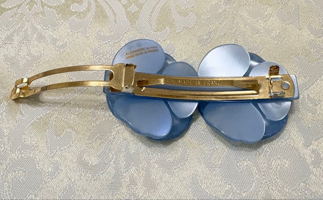 ❤️最終価格❤️極美品✨アレクサンドルドゥパリ 双子カメリア バレッタ ブルー系