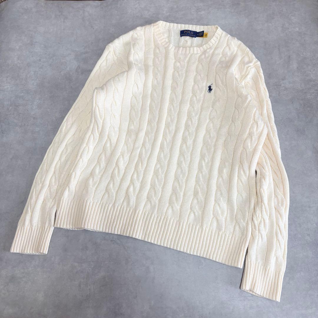 POLO RALPH LAUREN ケーブルニット コットン セーター 白 M