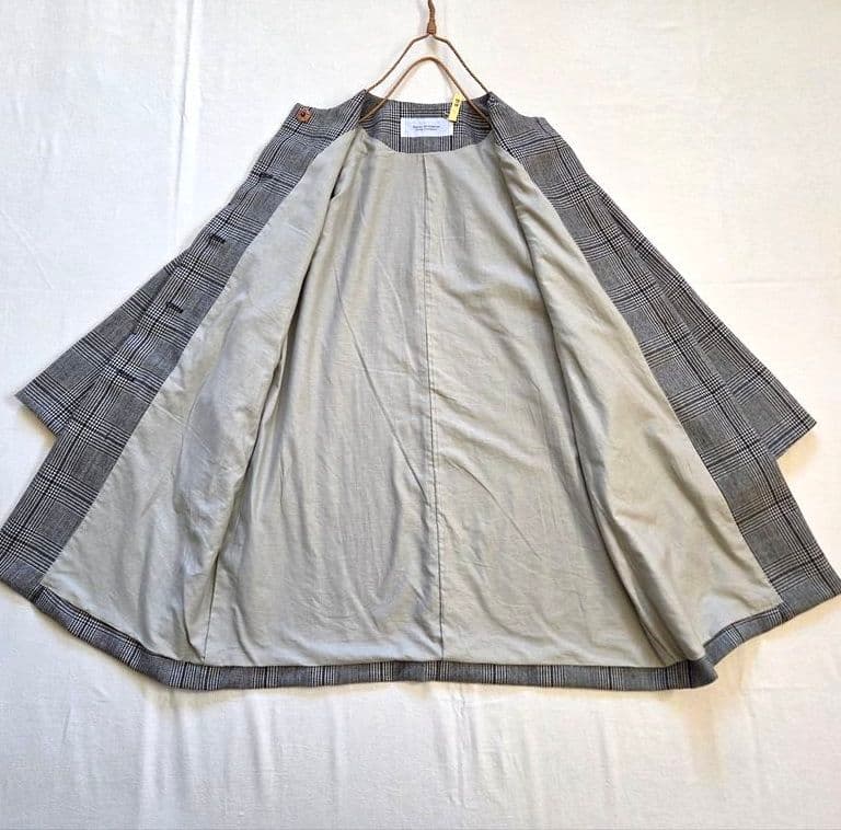 ハンズオブクリエイション ノーカラーコート ウール グレンチェック 千鳥格子