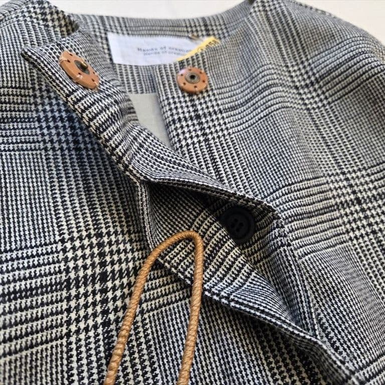 ハンズオブクリエイション ノーカラーコート ウール グレンチェック 千鳥格子