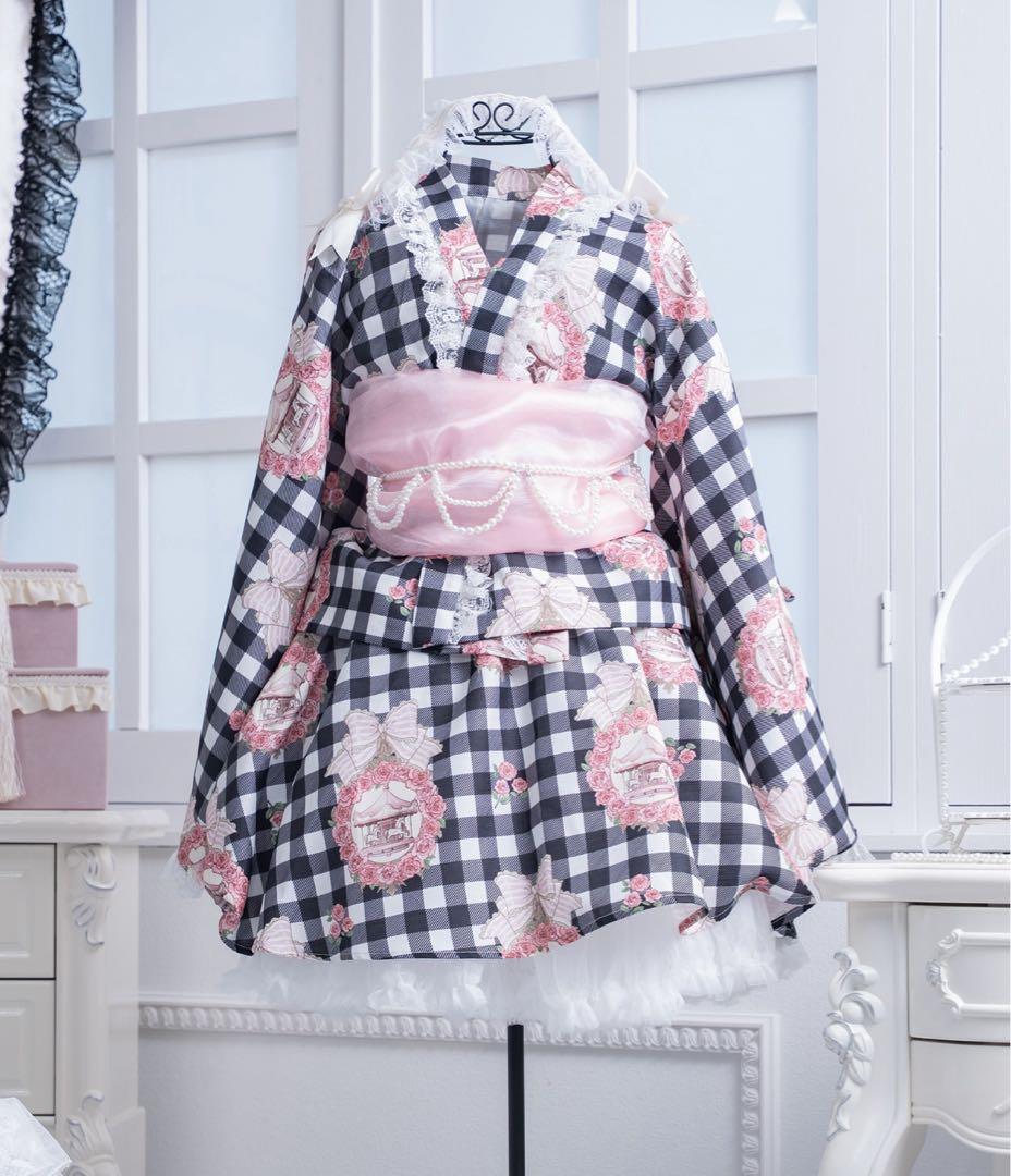 Palelfy ギンガム柄浴衣・帯セット 浴衣ドレス パルエルフィ