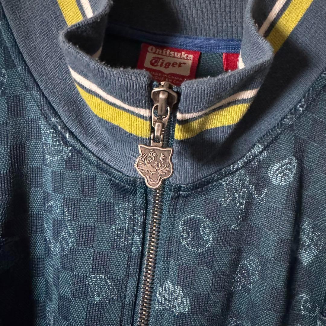 人気Lサイズ★オニツカタイガー トラックジャケット スリーブロゴ 総柄 刺繍 虎
