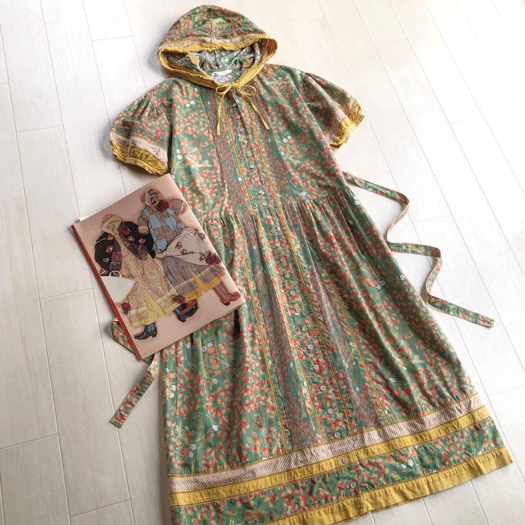 ピンクハウス いちご柄 苺 ストロベリー チェック フード付き ワンピース