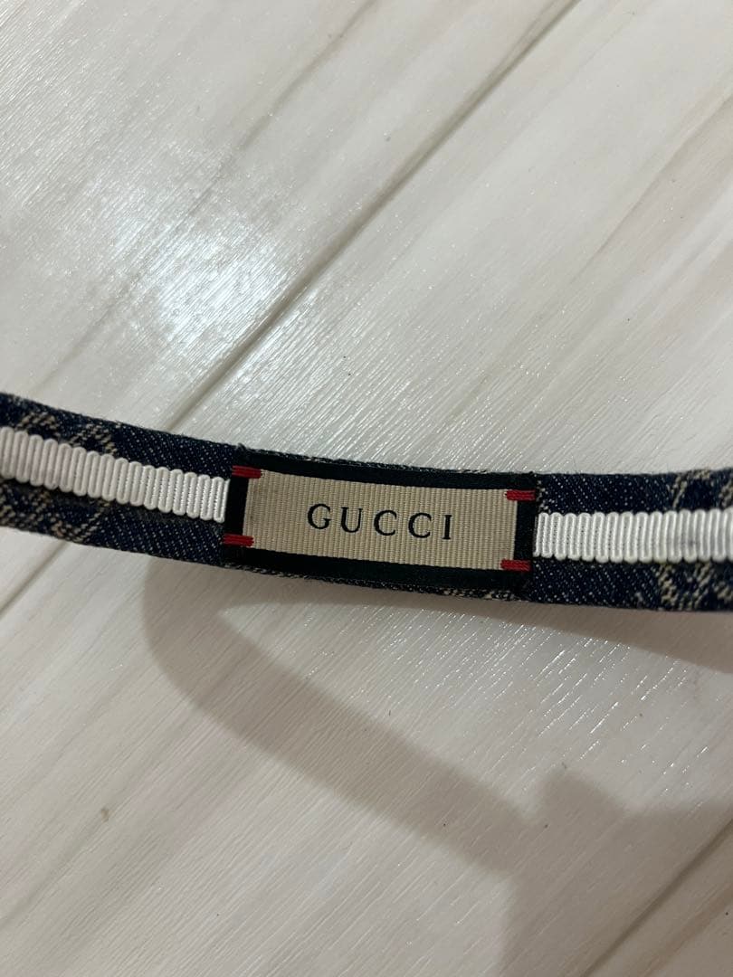GUCCI ネイビー ヘアバンド　デニムカチューシャ　GGデザイン