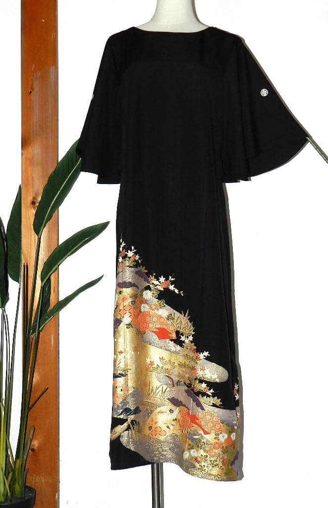 留袖　ワンピース　ドレス　フレアー袖　手書き友禅染　正絹　464　夢ちりめん
