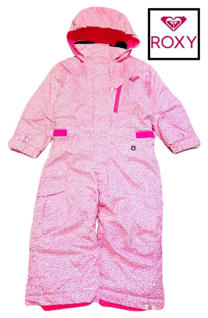 ロキシー キッズ スノボウェア スキーウェア ジャンプスーツ ヒョウ柄 ピンク