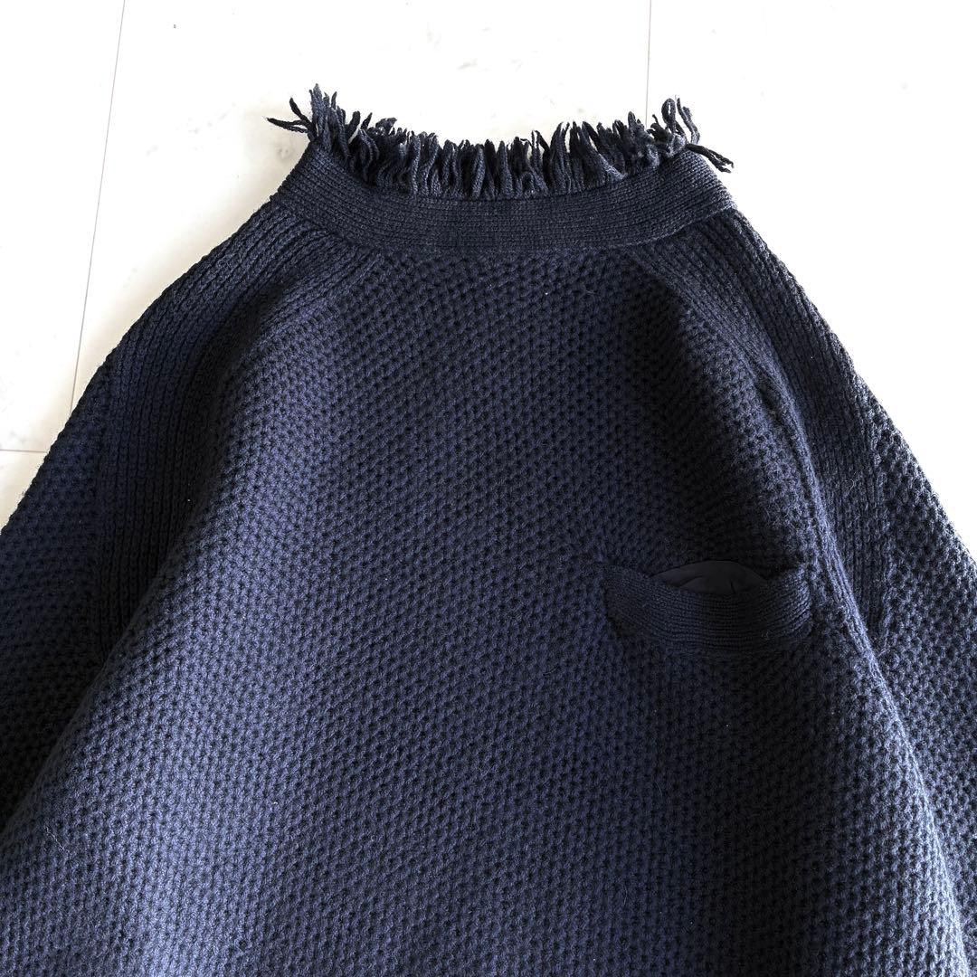 sacai サカイ 長袖フリンジニット ダークネイビー サイズ3