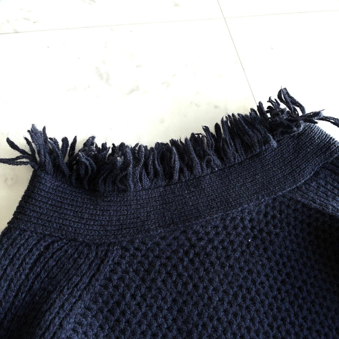 sacai サカイ 長袖フリンジニット ダークネイビー サイズ3