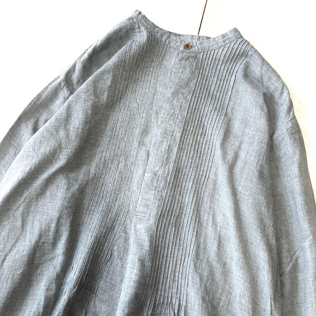 美品 45R フォーティファイブアール 杢コットンバンドカラー チュニック