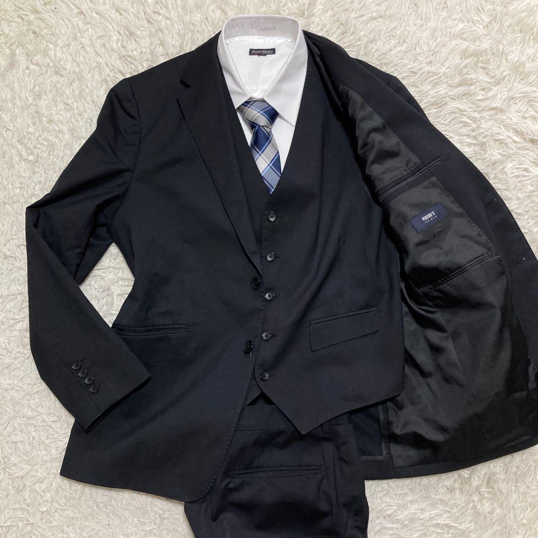 青山 セットアップ スーツ L AB5 3ピース ビジネス ベスト ブラック