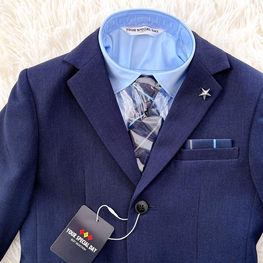 120cm⭐︎フォーマル　4点セット　男の子　ネイビー　新品　入学式　スーツ　水色