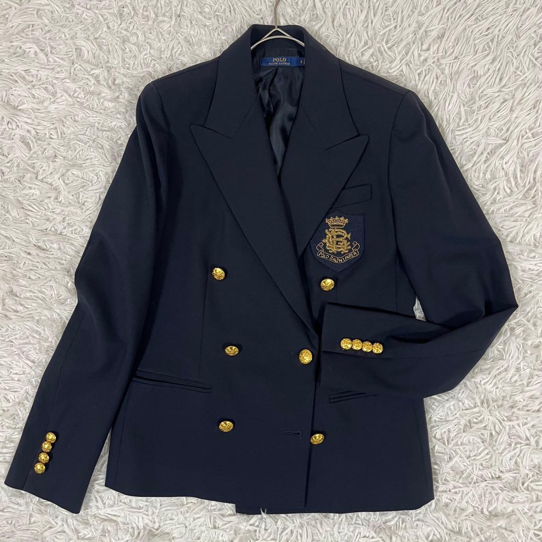 極美品❣️ポロ ラルフローレン 紺ブレ ダブル ワッペン 金ボタン ストレッチ
