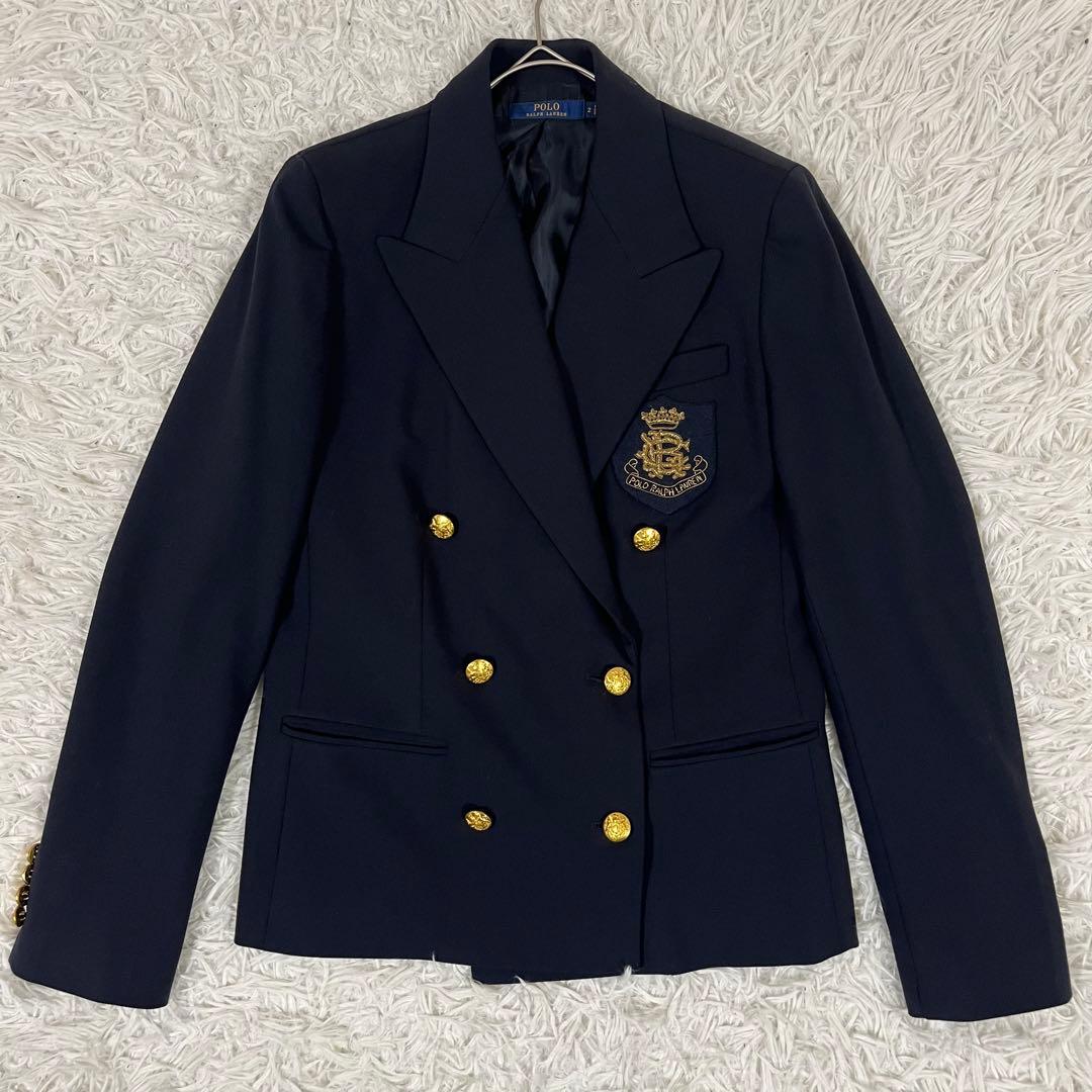 極美品❣️ポロ ラルフローレン 紺ブレ ダブル ワッペン 金ボタン ストレッチ