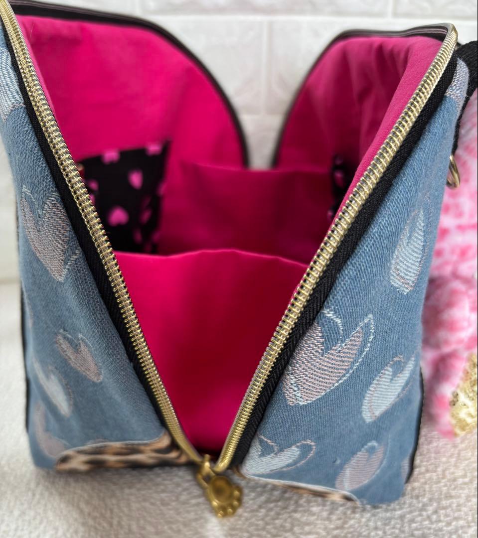 黒*こ様 コヤンイサムチョン　シェル型バッグ　ジョーズくん　ハート柄デニム　ねこ