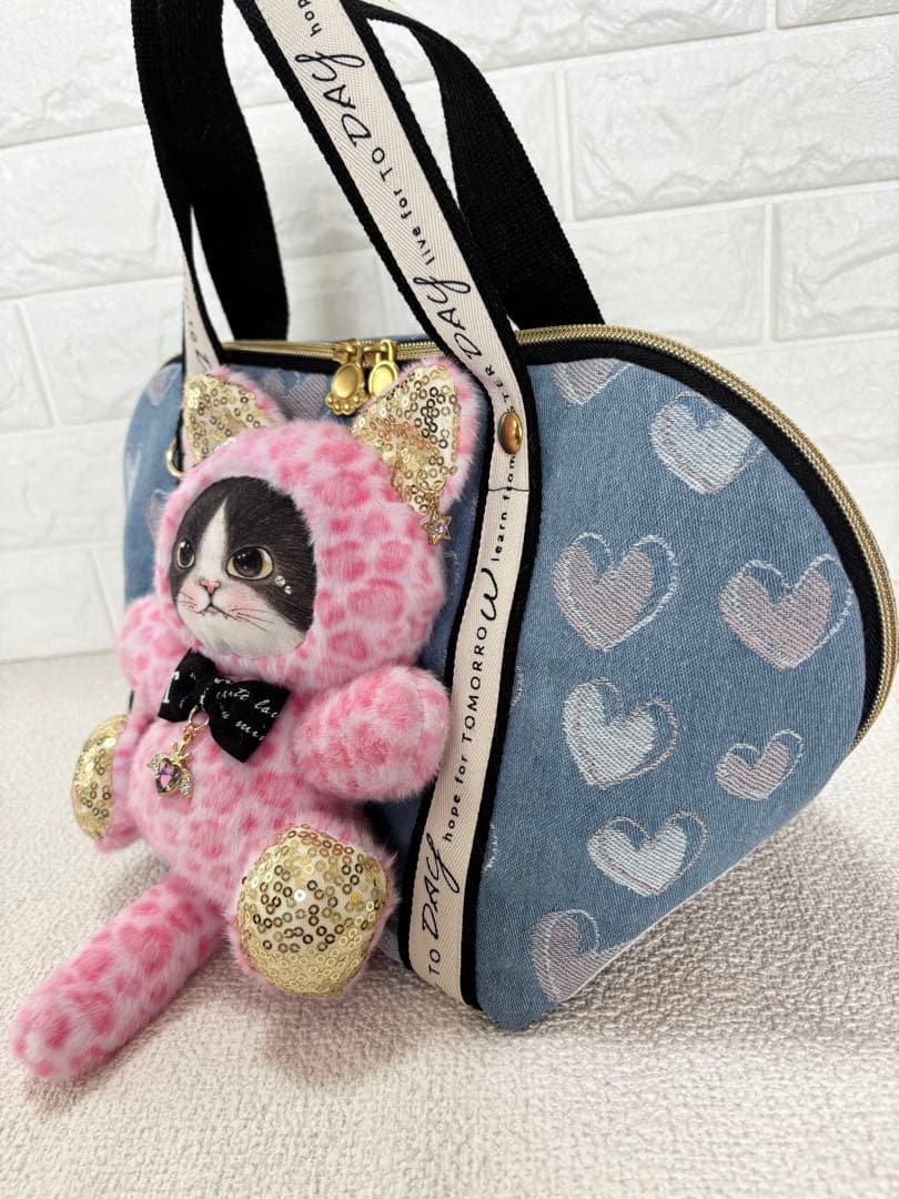 黒*こ様 コヤンイサムチョン　シェル型バッグ　ジョーズくん　ハート柄デニム　ねこ
