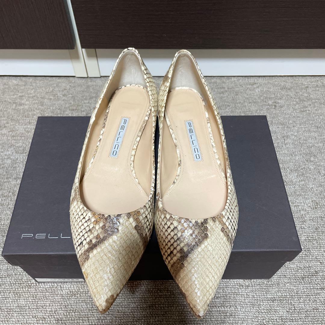 PELLICO ヘビ柄 ポインテッドトゥ フラットシューズ