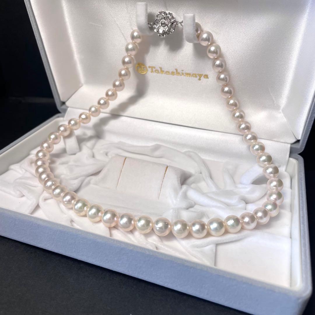 【高島屋 大珠 】美品 あこや真珠パールネックレス 8.0-8.4mm テリ強
