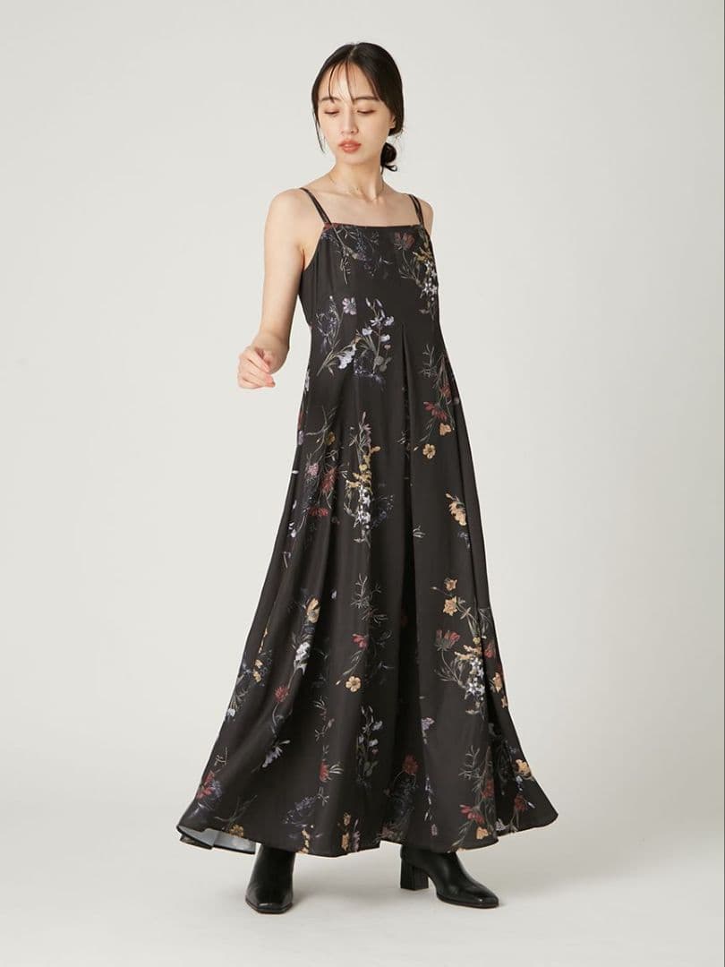 FRAY.ID ボタニカルプリントキャミソールワンピース ブラック