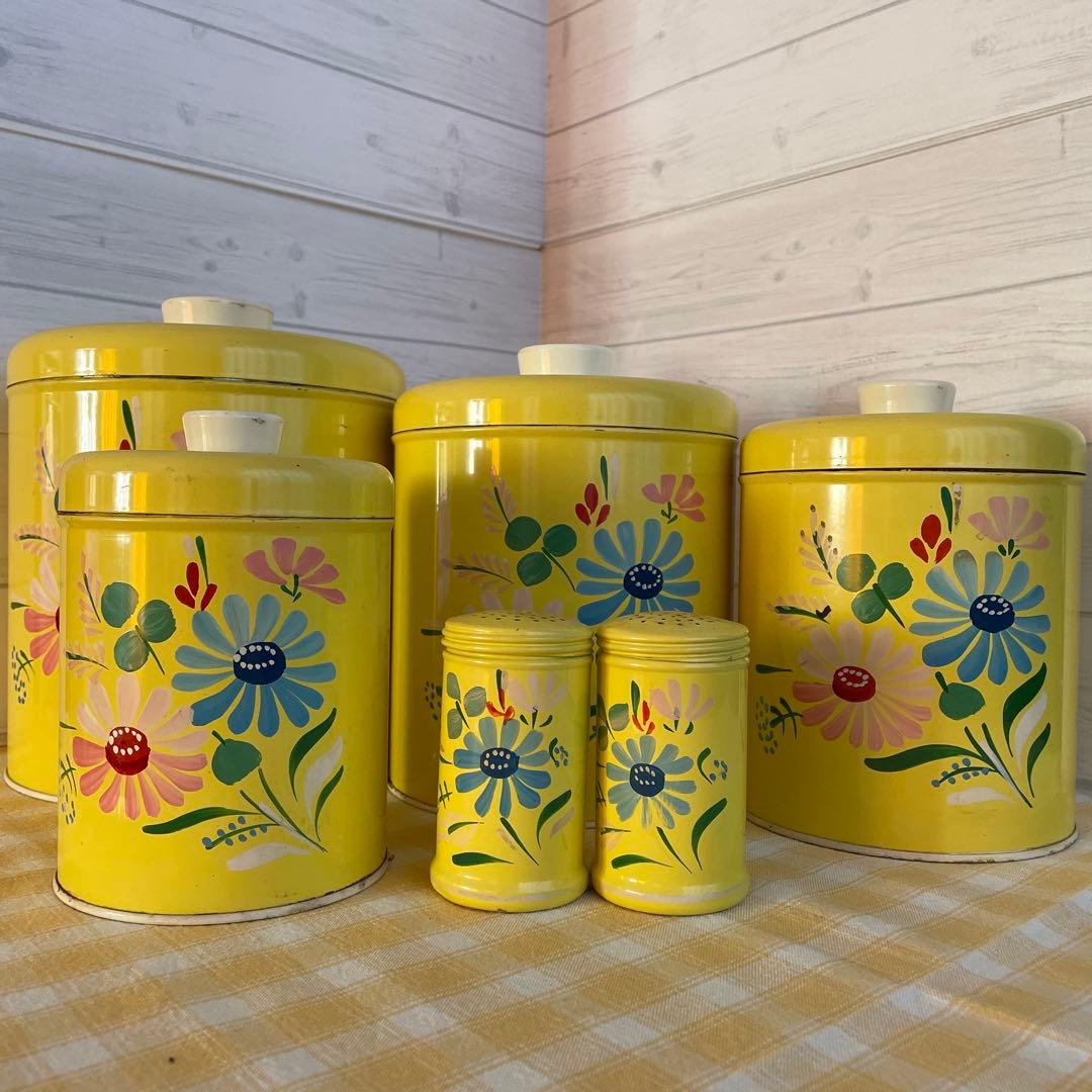 イ*ブ様 RANSBURG ランズバーグ キャニスター 缶 6点セット 黄色 花