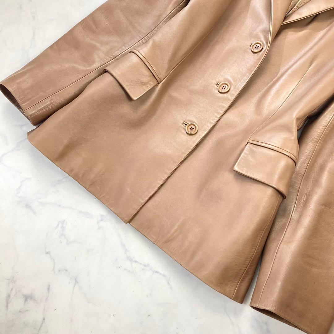 LOEWE ロエベ レザージャケット アナグラム 子羊 ベージュ ロゴ総柄