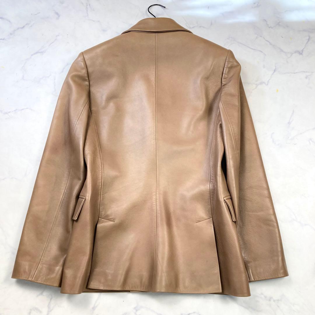 LOEWE ロエベ レザージャケット アナグラム 子羊 ベージュ ロゴ総柄