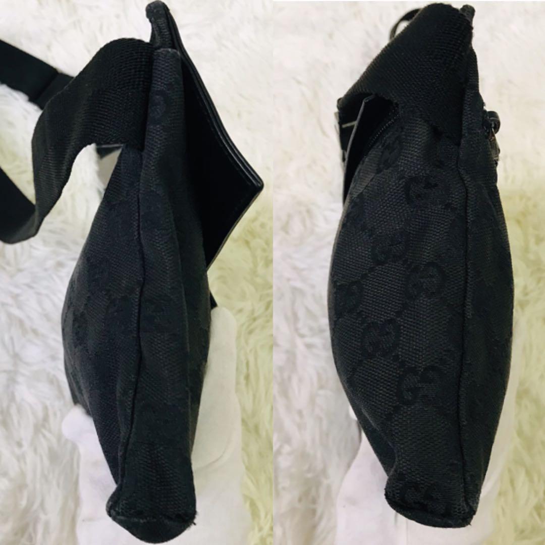 【美品】グッチ ウエストポーチ GG柄 キャンバス ブラック ウエストポーチ