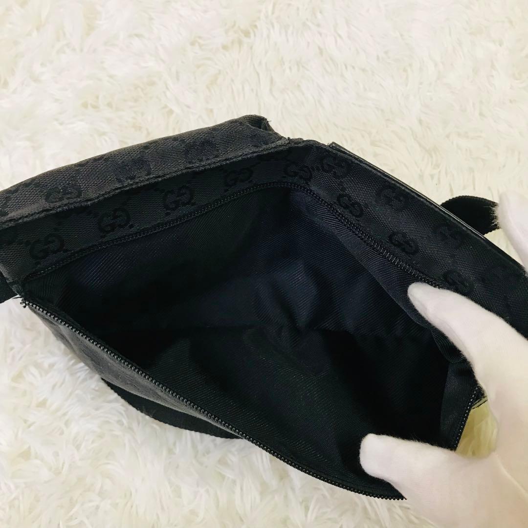 【美品】グッチ ウエストポーチ GG柄 キャンバス ブラック ウエストポーチ