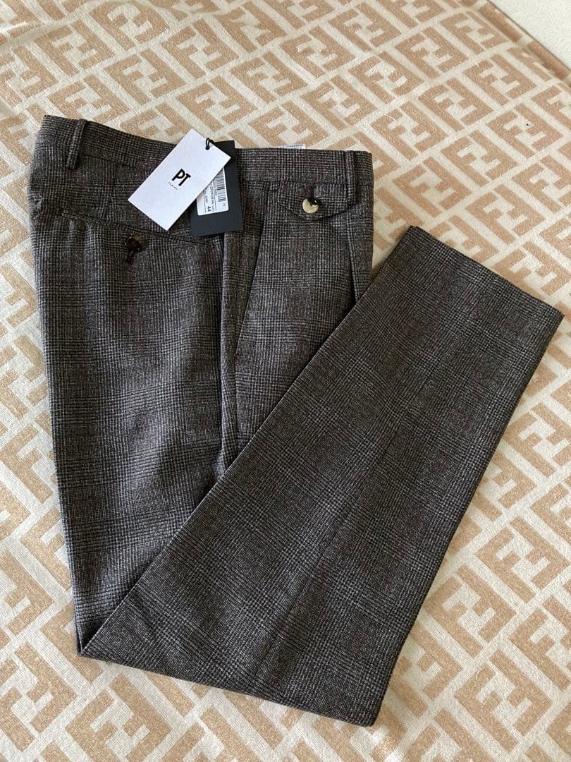新品未使用　PT グレンチェック ワンタック スーパー100’s 上質ウール