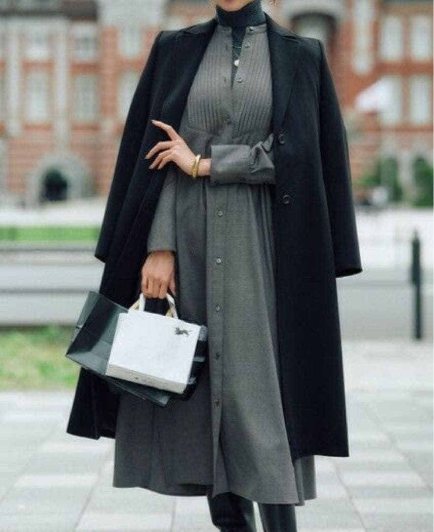 れい様【未使用タグ付き】23区　ウールストレッチツイル ピンタックワンピース