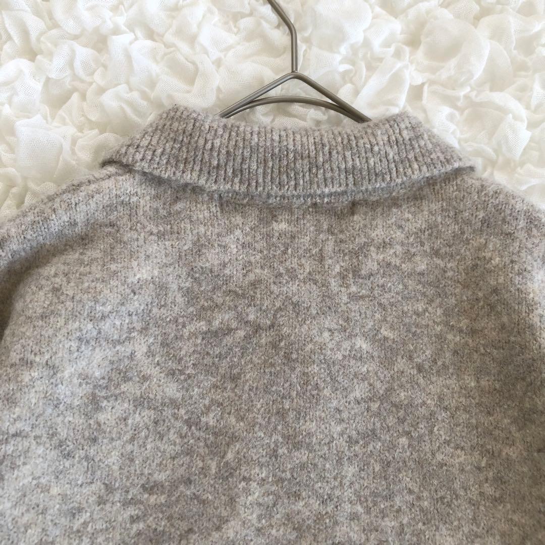 ミズイロインド◆ 襟付きショートカーディガン ウール ニット ライトベージュ