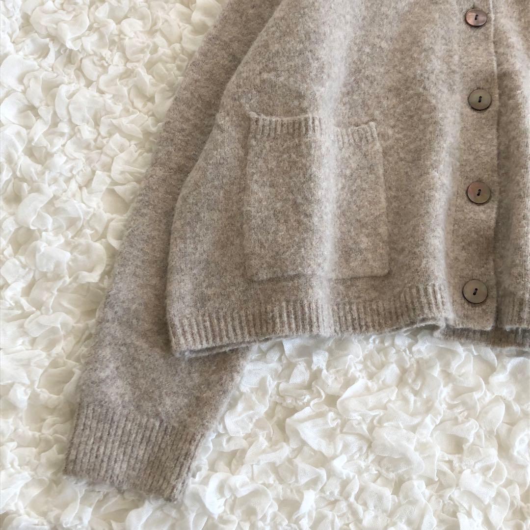 ミズイロインド◆ 襟付きショートカーディガン ウール ニット ライトベージュ