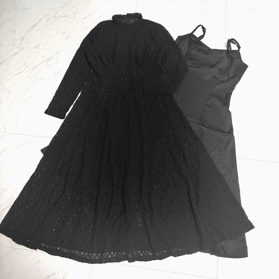 【美品】完売品✨️アニュアンス ヴィンテージ レース ドレス ロング 黒 美ライン
