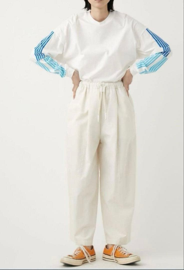 nagonstans ワイド タック パンツ ベージュ ドローストリング S