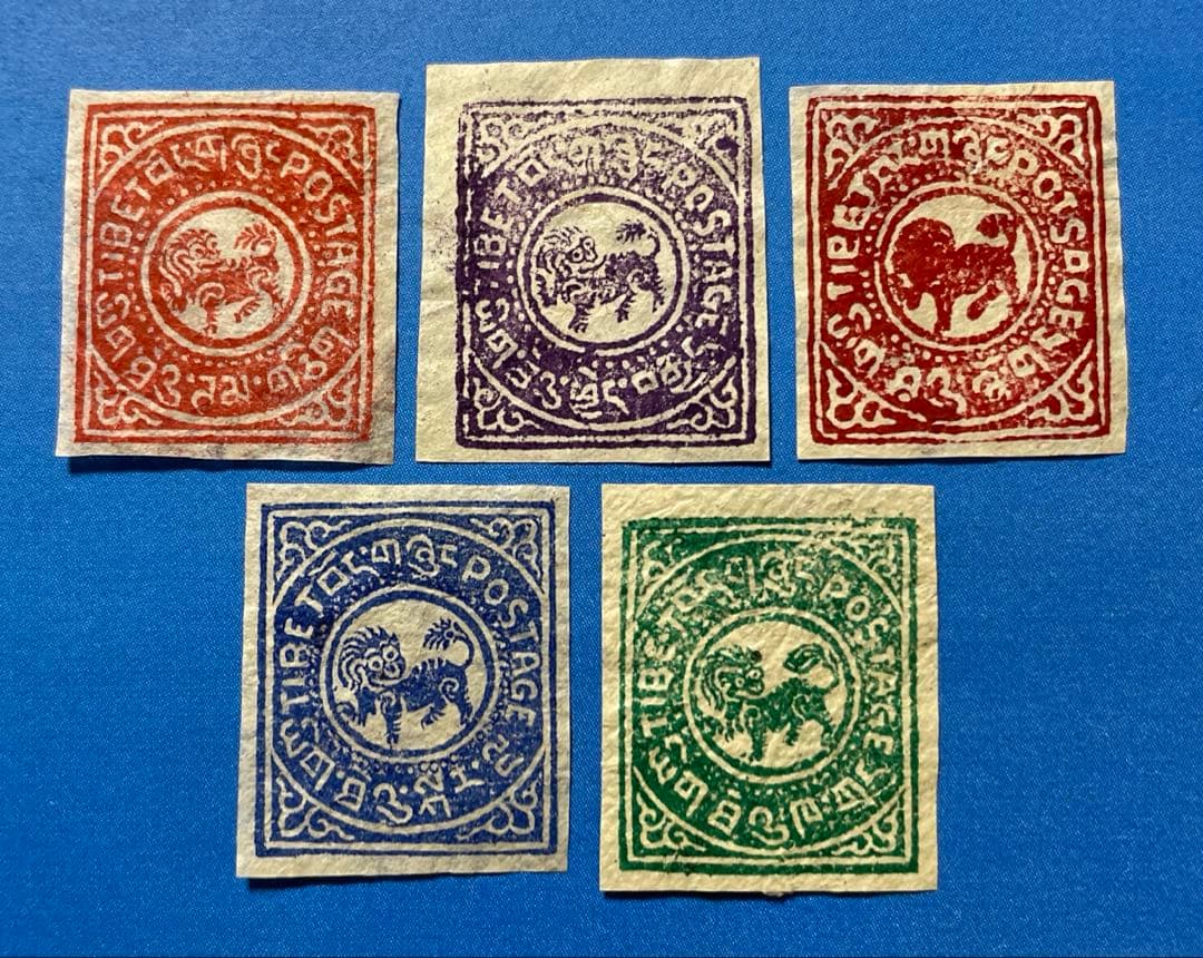 【123】　中国切手　チベット初期の切手（未使用、5枚）、他2商品