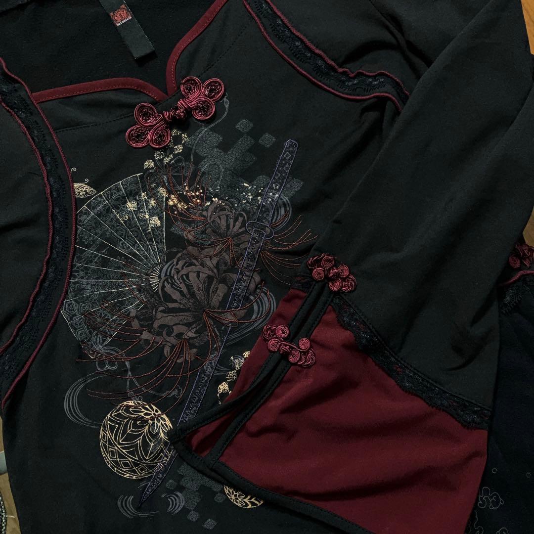 OZZ ON JAPAN 裏起毛 和チャイナ チュニック 黒 和ゴス 和柄