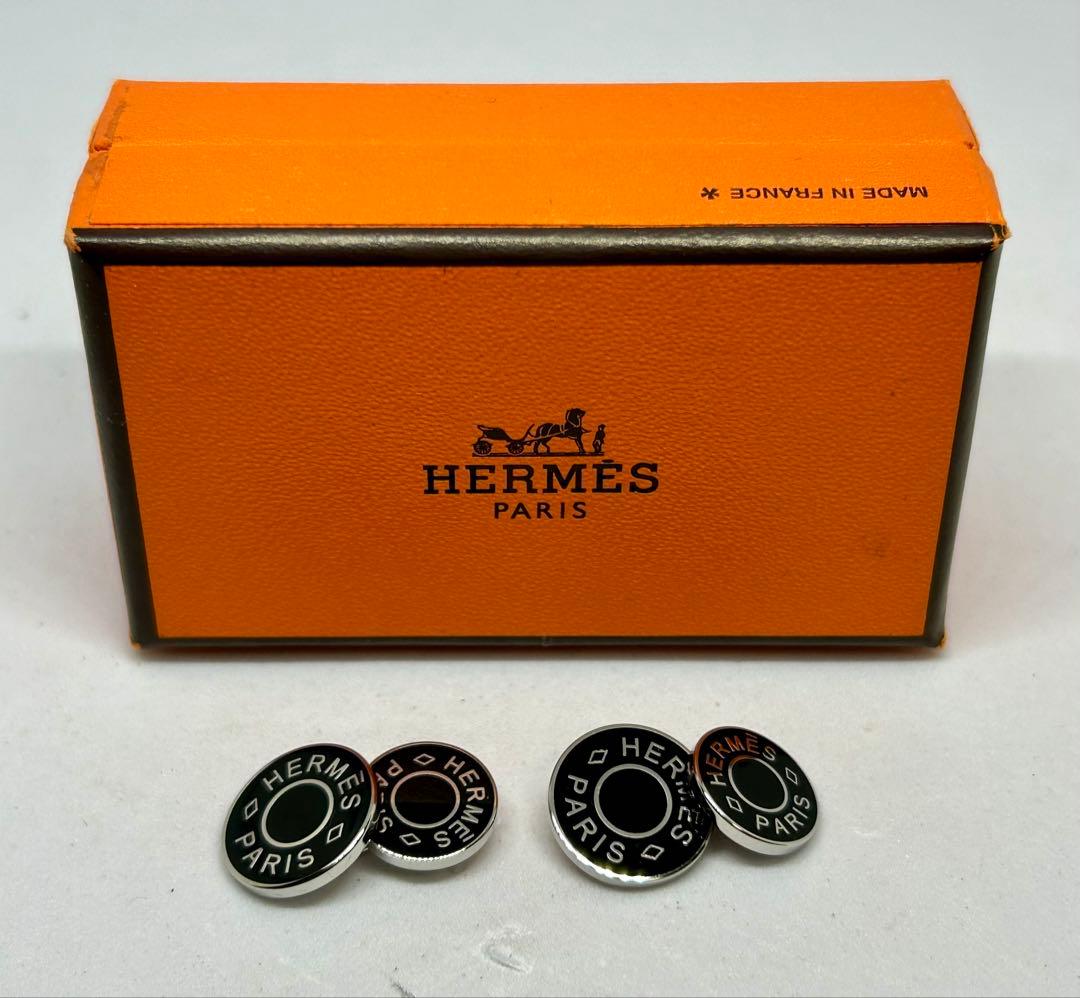 HERMES カフリンクス セリエ カフス メタル ブラック シルバー