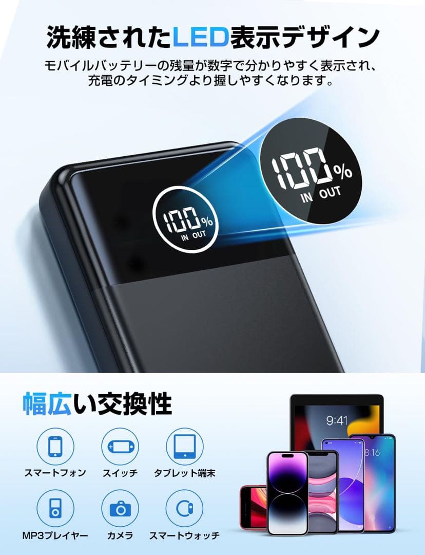 モバイルバッテリー 22.5W/20W対応 急速充電 3台同時充電