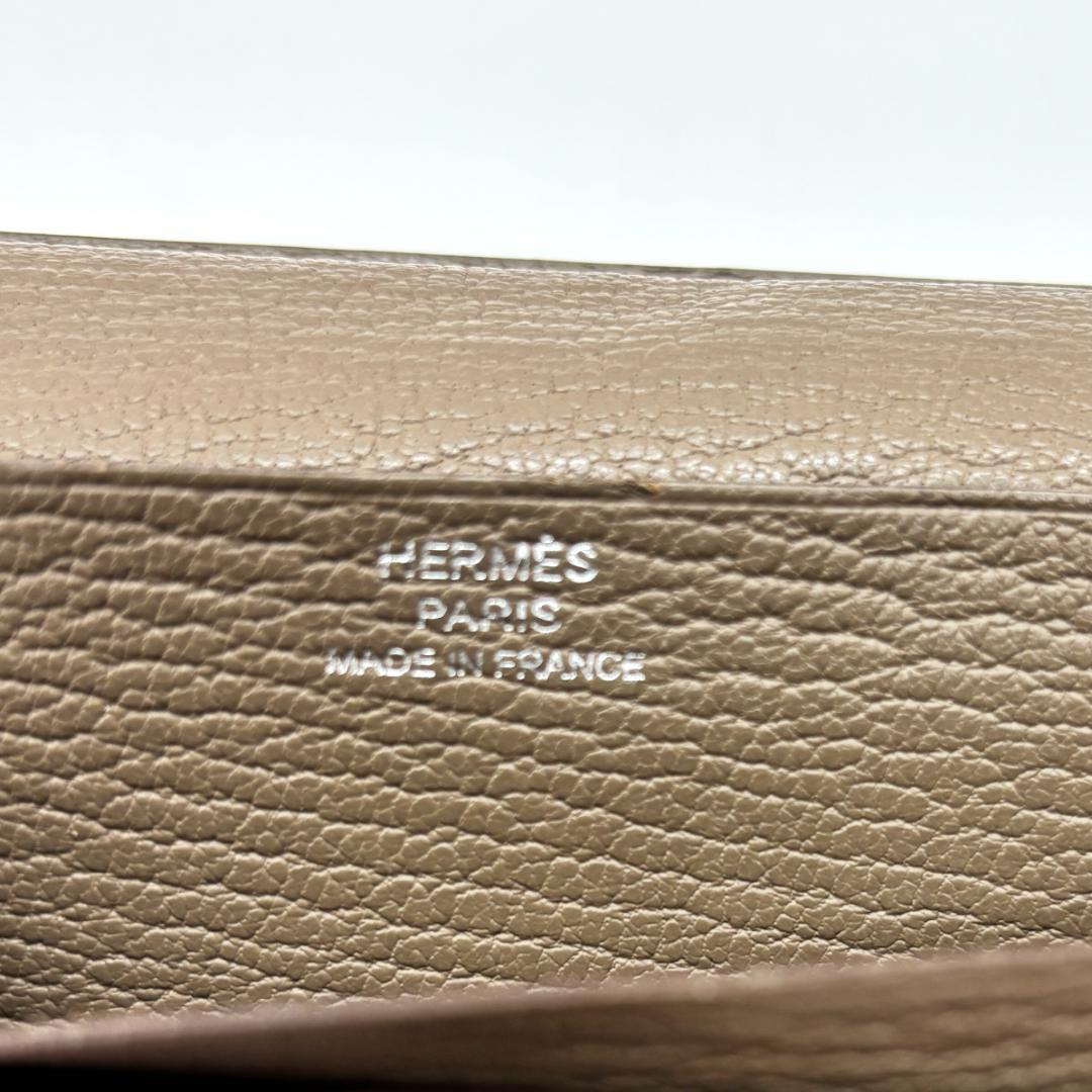 【美品】エルメス ベアン 長財布 エトゥープ シルバー金具 箱付き 本物