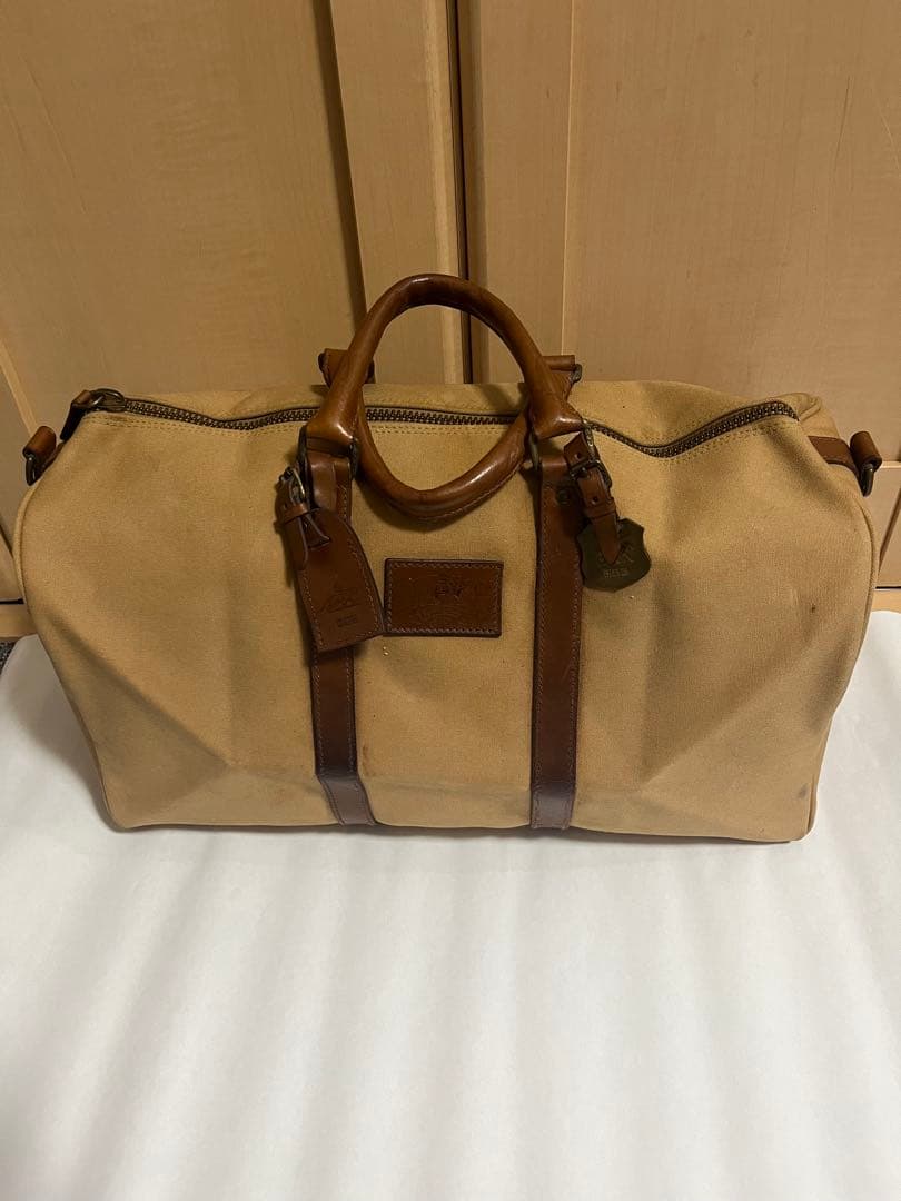 ラルフローレン ボストンバッグ ベージュ キャンバス×レザー 旅行 大容量