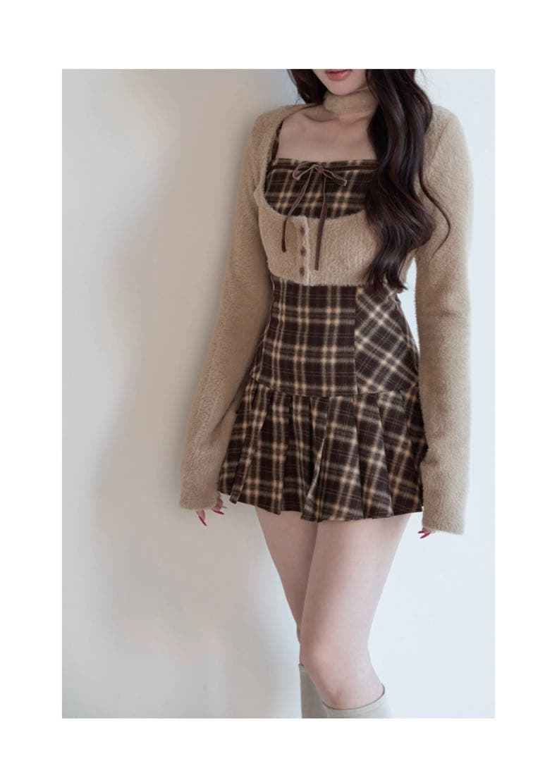 発*談様 bunnyLis ファーボレロ×チェックミニワンピ