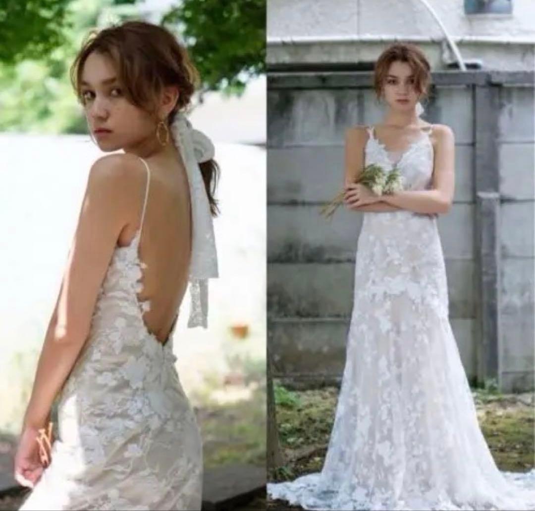 ドレスプロダクション　刺繍レース 背中開きソフトマーメイドドレスMサイズ