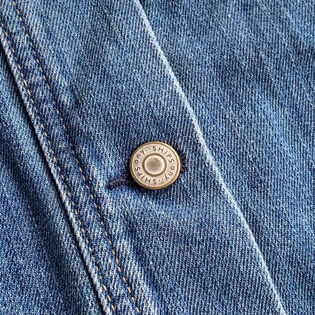 SHIPS any ノーカラー デニム ブルゾン デニムジャケット ブルー