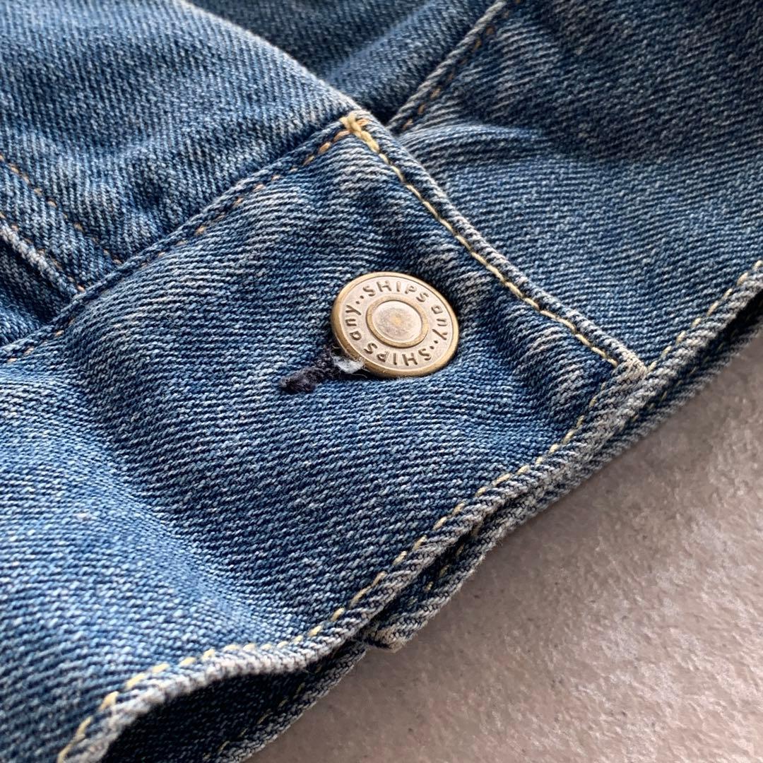 SHIPS any ノーカラー デニム ブルゾン デニムジャケット ブルー