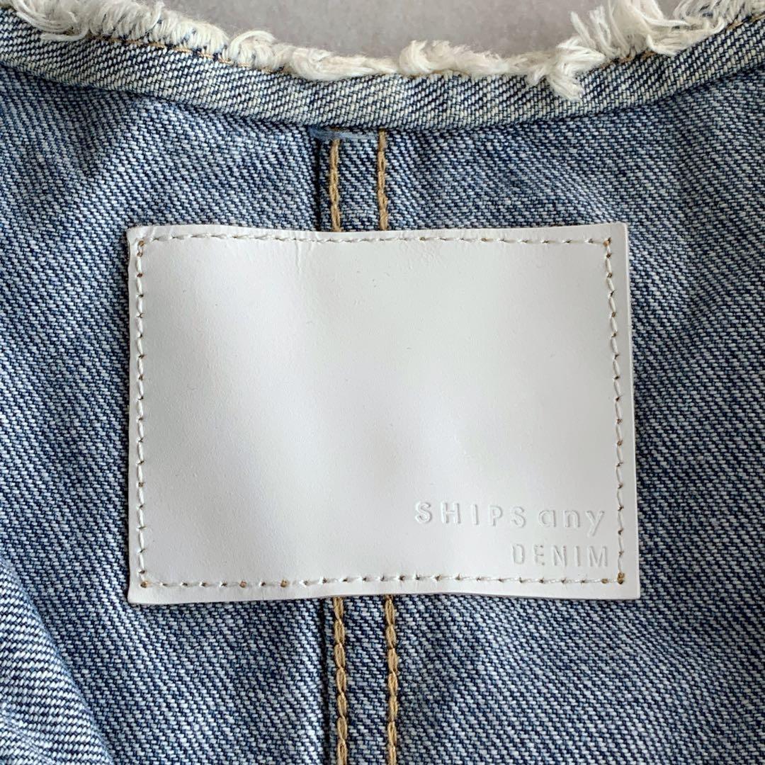 SHIPS any ノーカラー デニム ブルゾン デニムジャケット ブルー