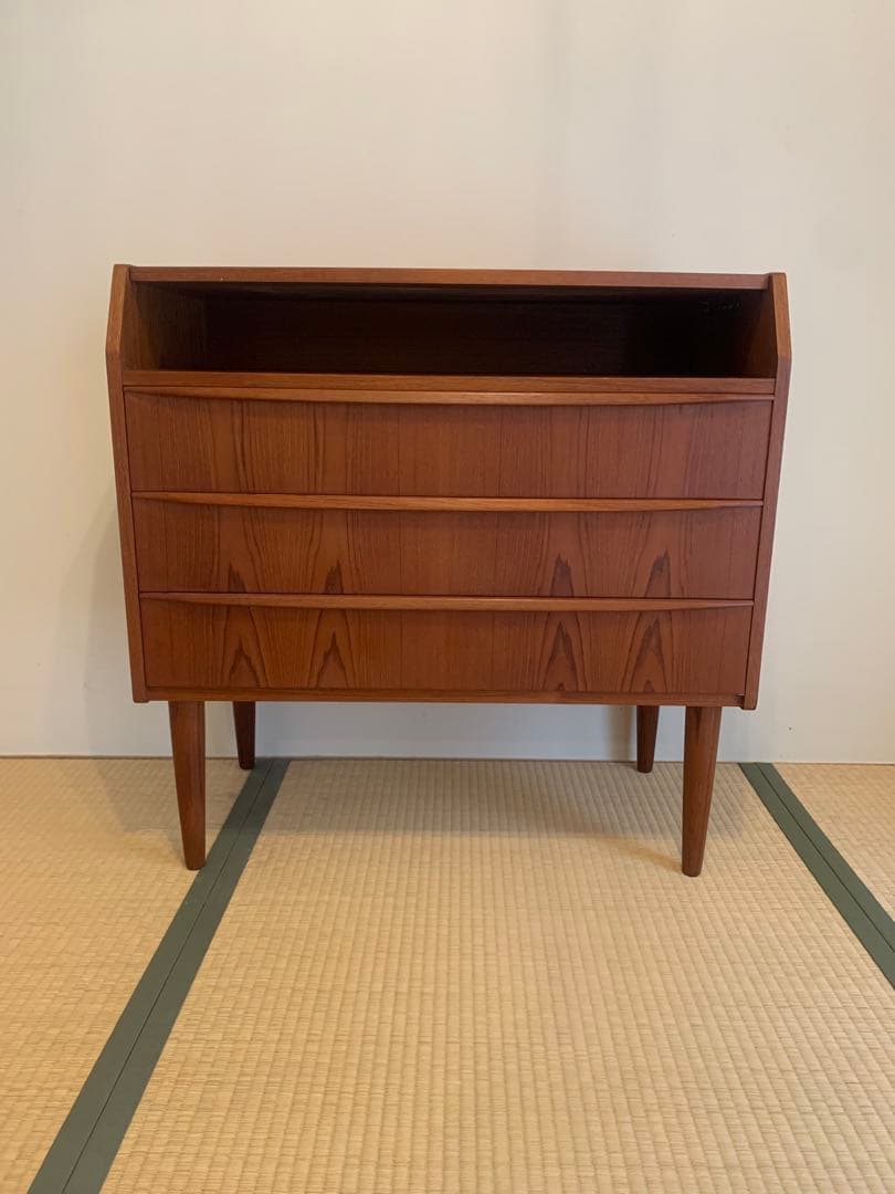 訳ありヴィンテージ北欧家具/ブラウン木製ドレッサー/チェスト 3引き出し