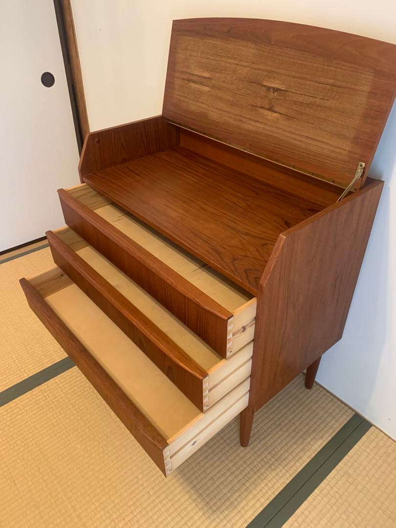 訳ありヴィンテージ北欧家具/ブラウン木製ドレッサー/チェスト 3引き出し