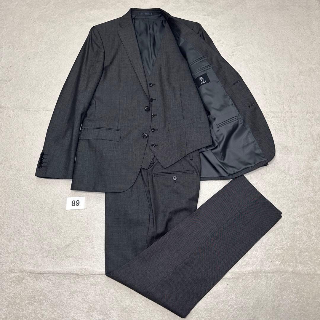 89 極美品　オンリー　スリーピース　スーツ　A6 チャコールグレー