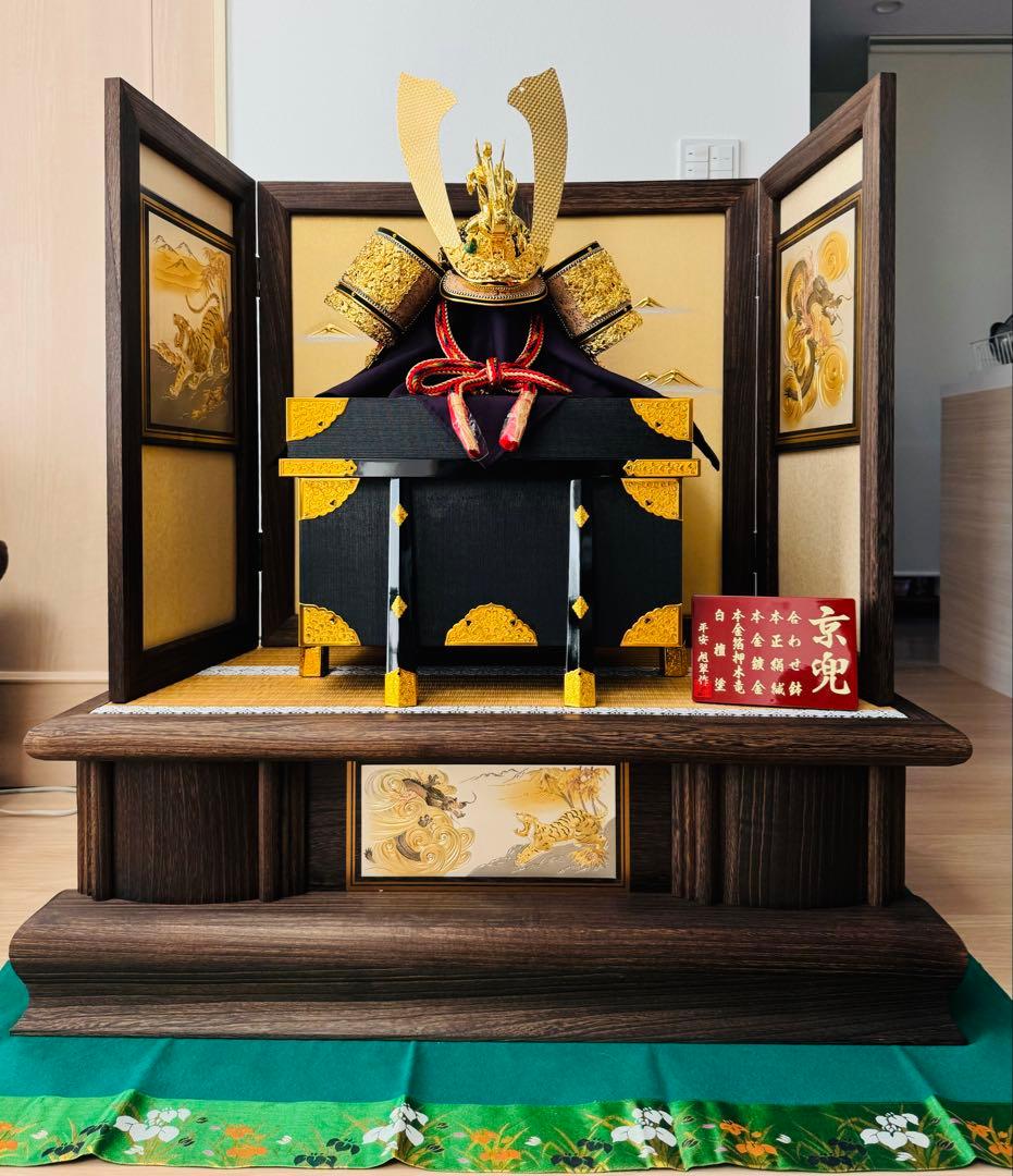値下げ【五月人形　武将の御兜飾り　櫃付きセット一式】手渡し・引取可