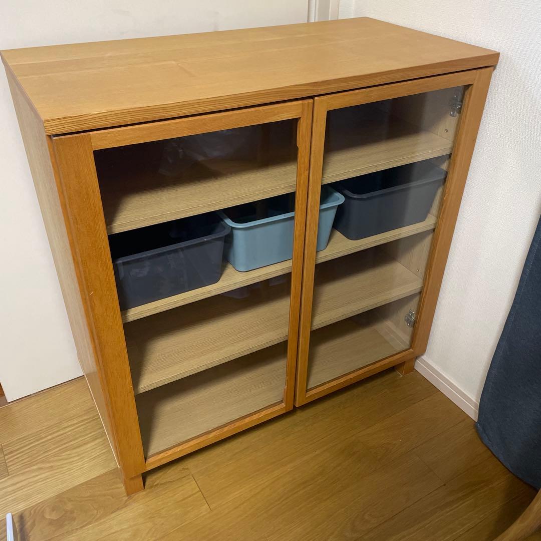 無印良品　キャビネット　ガラス扉　タモ材