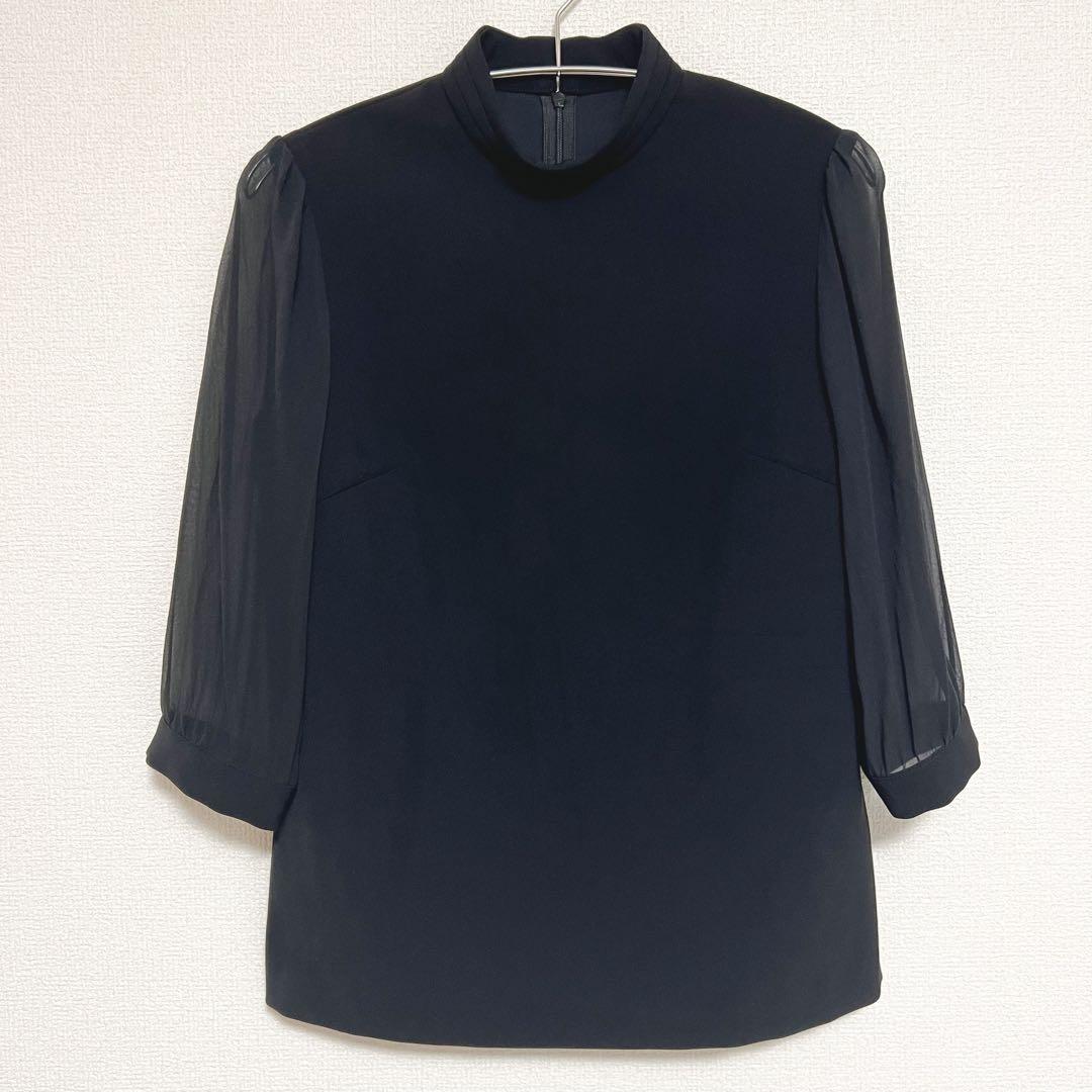 ボーダーズアットバルコニー BLOUSE NOIR ブラウス ハイネック シアー